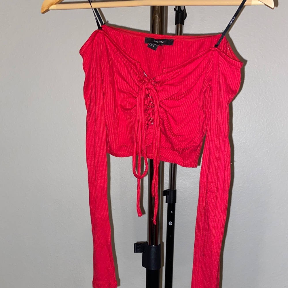 Forever 21 Vibrant Red Lace-Up Crop Top
